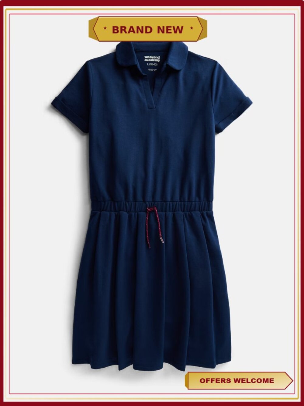 Girls French Terry Pleated Polo Dress Short Sleeve School